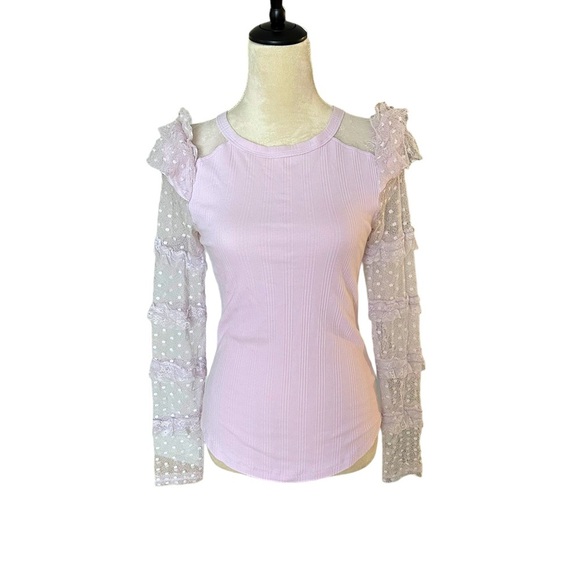 Free People light pastel purple all lace sleeve fitted spring shirt blouses - Picture 1 of 8